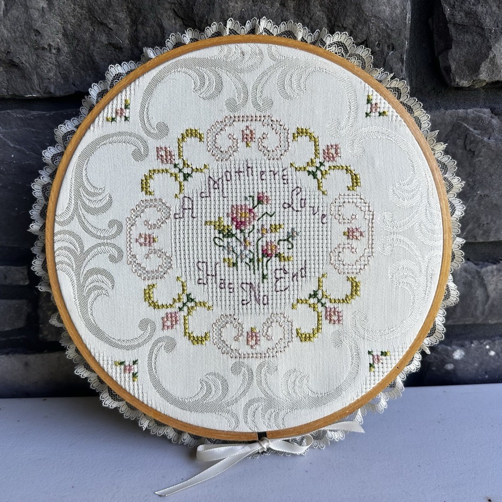 Vintage Floral Cross-Stitch Embroidery Hoop Mother's Love Cottage Grandmacore